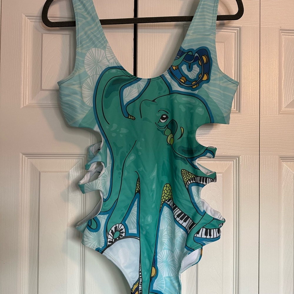 Teal Octopus Cutout Swimsuit